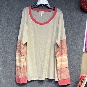 Sugar Fox linnen blend long sleeve textured stripes an flowers shirt 2X